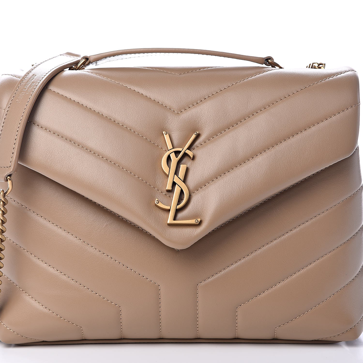 Saint Laurent Calfskin Y Quilted Monogram Small Loulou Chain Satchel Dark Beige 8 of 10