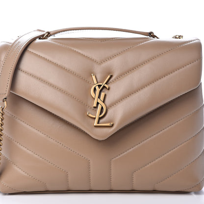 Saint Laurent Calfskin Y Quilted Monogram Small Loulou Chain Satchel Dark Beige 8 of 10
