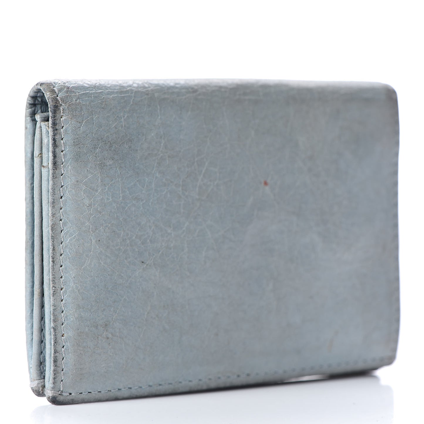 Agneau Giant 12 Silver Hardware Card Case Bleu Opaline