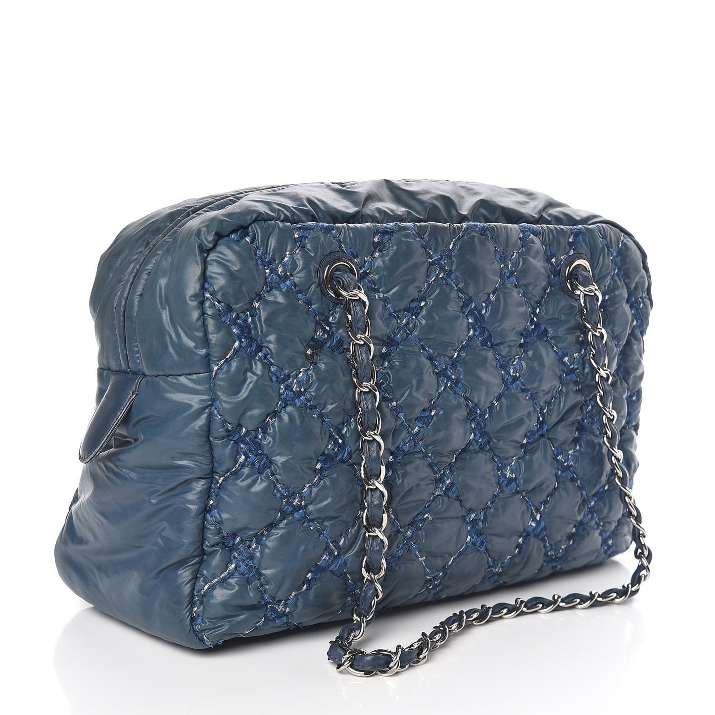 Nylon Quilted Tweed Stitch Bubble Camera Case Blue