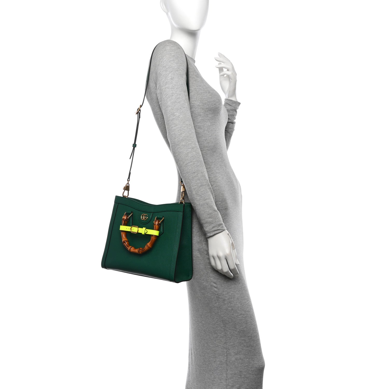 Gucci Wonka Grain Calfskin Small Diana Tote Bag Green Yellow Fluo 2 of 10