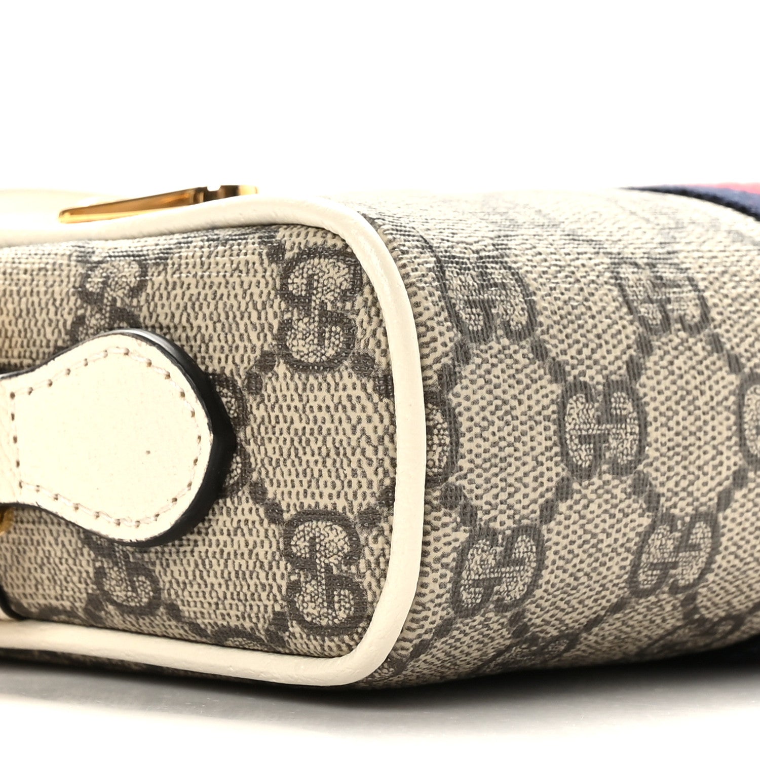 Gucci GG Supreme Monogram Textured Calfskin Web Mini Ophidia Shoulder Bag Beige Ebony Mystic White 8 of 9