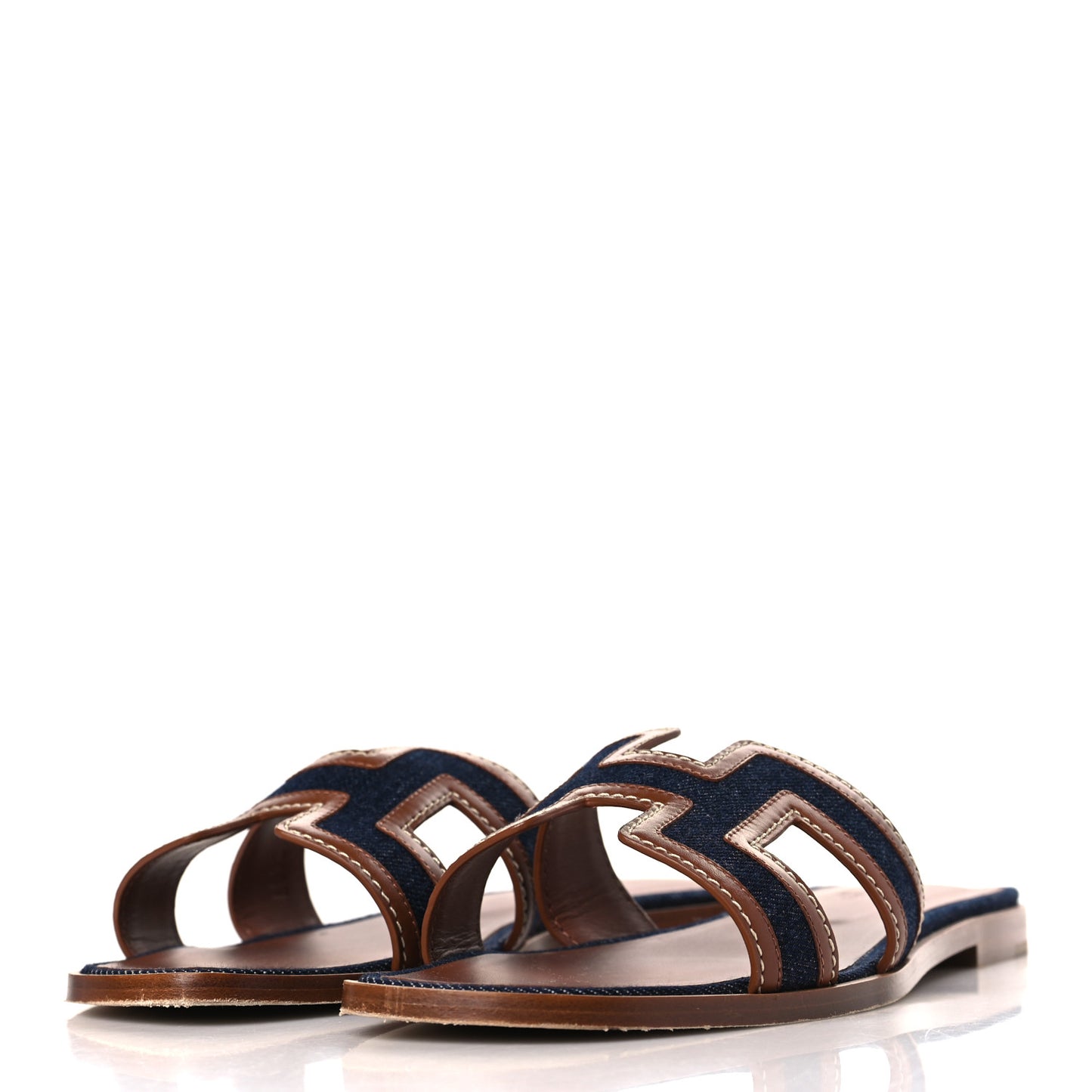 Calfskin Denim Oran Sandals 39 Bleu Brut Gold