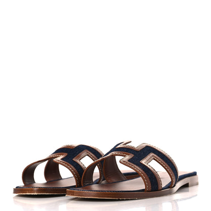 Hermes Calfskin Denim Oran Sandals 39 Bleu Brut Gold 3 of 9