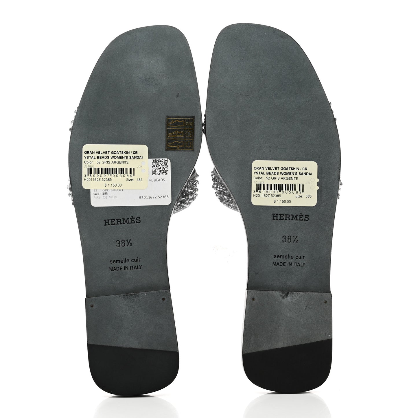 Velvet Goatskin Crystal Beads Oran Sandals 38.5 Gris Argente