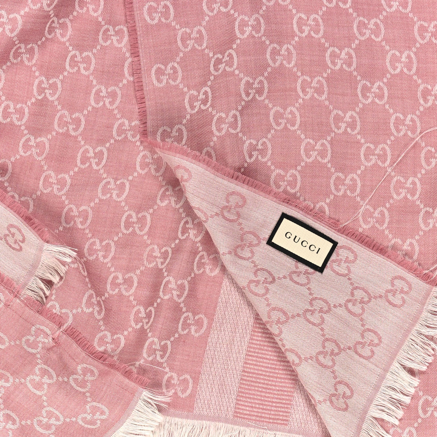 Silk GG Monogram Fringe Scarf Pink