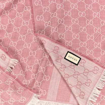 Gucci Silk GG Monogram Fringe Scarf Pink 4 of 4
