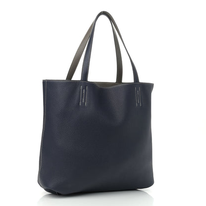 Hermes Taurillon Clemence Double Sens 45 Reversible Tote Bleu Nuit Etain 5 of 16