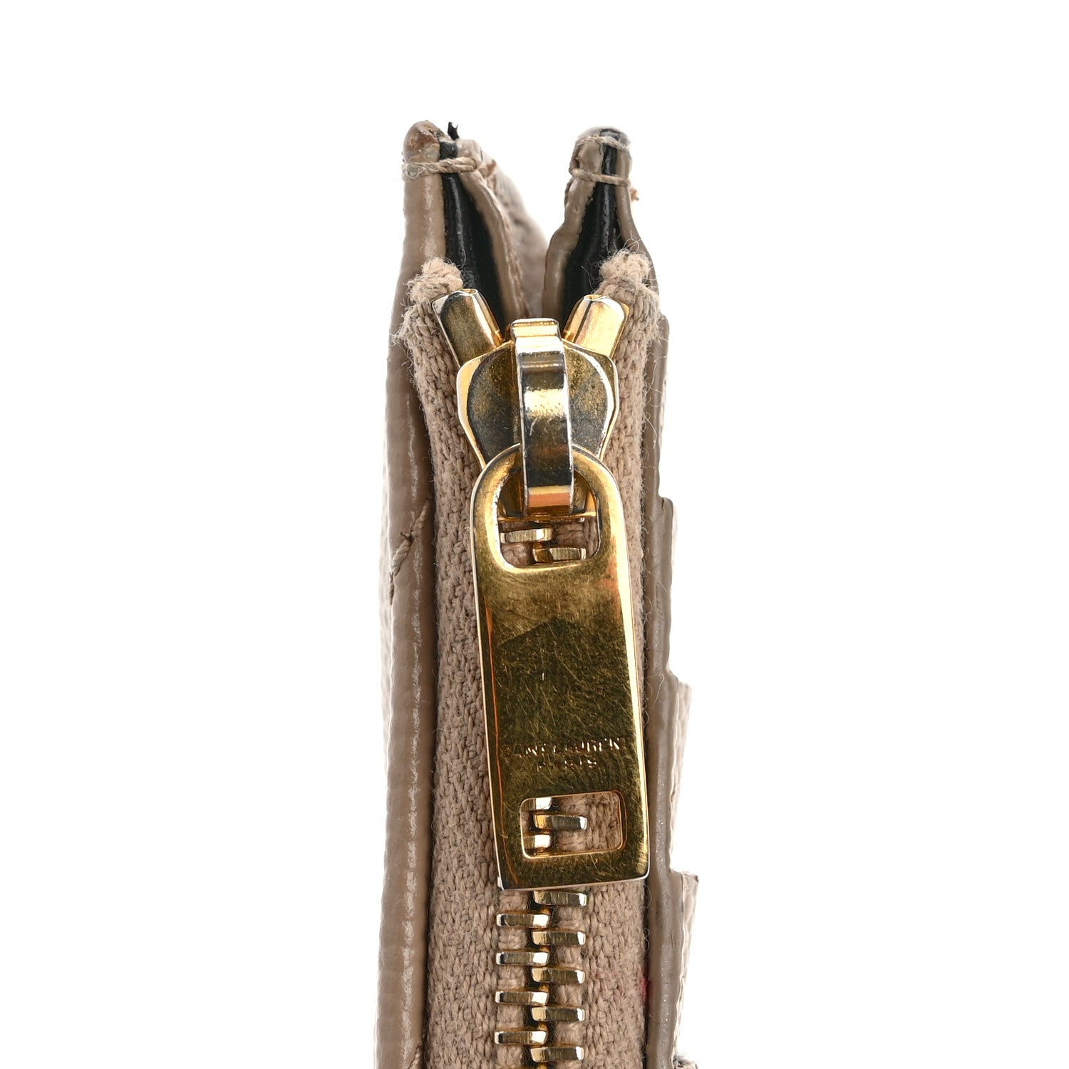 Saint Laurent Grain De Poudre Matelasse Chevron Monogram Fragments Zippered Card Case Deep Beige 8 of 13