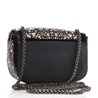 Christian Louboutin Patent Glitter Suede Chantily Lace Sweety Charity Crossbody Bag Black Ivory 3 of 6