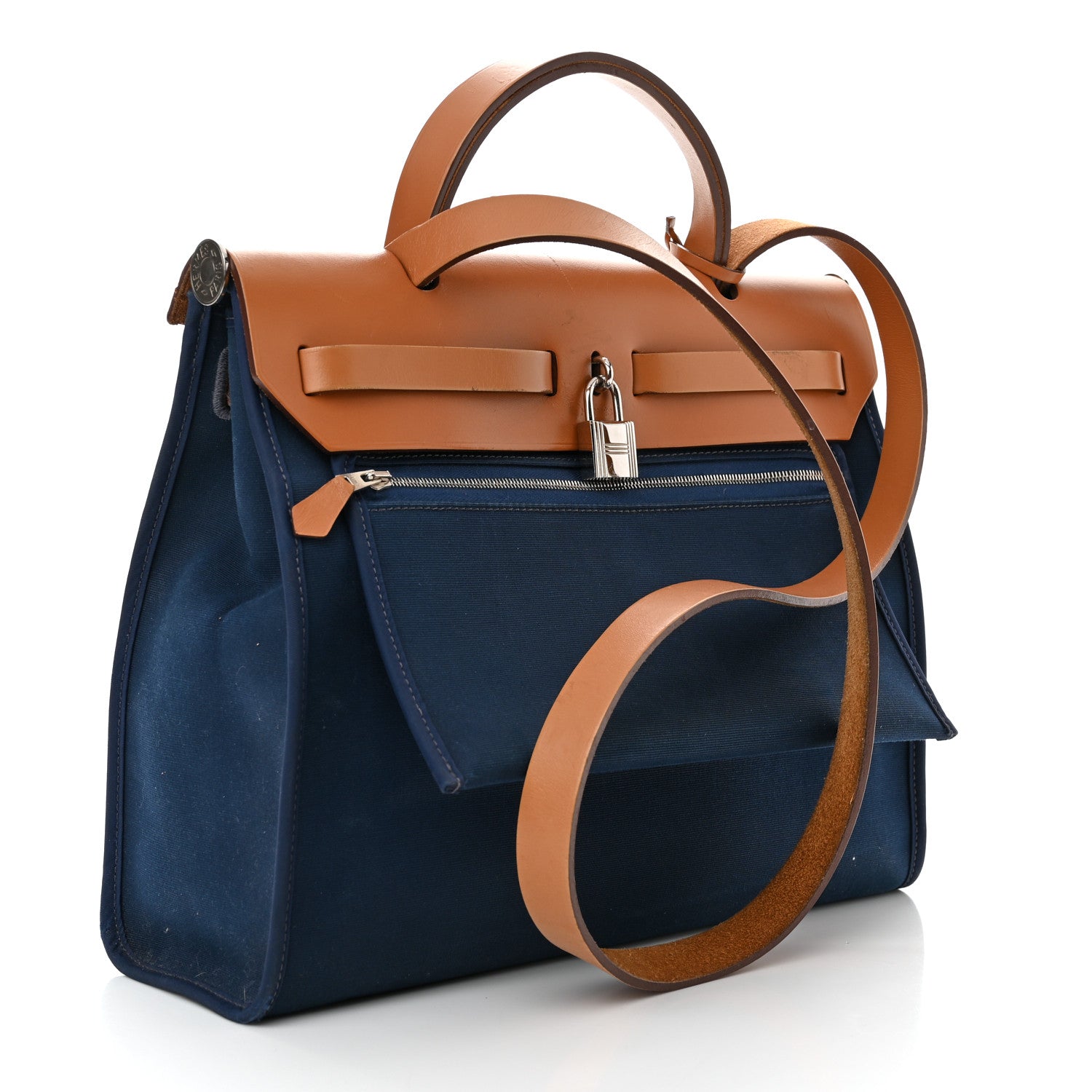 Hermes Vache Hunter Toile Herbag Zip 31 PM Bleu De Malte Natural 4 of 18