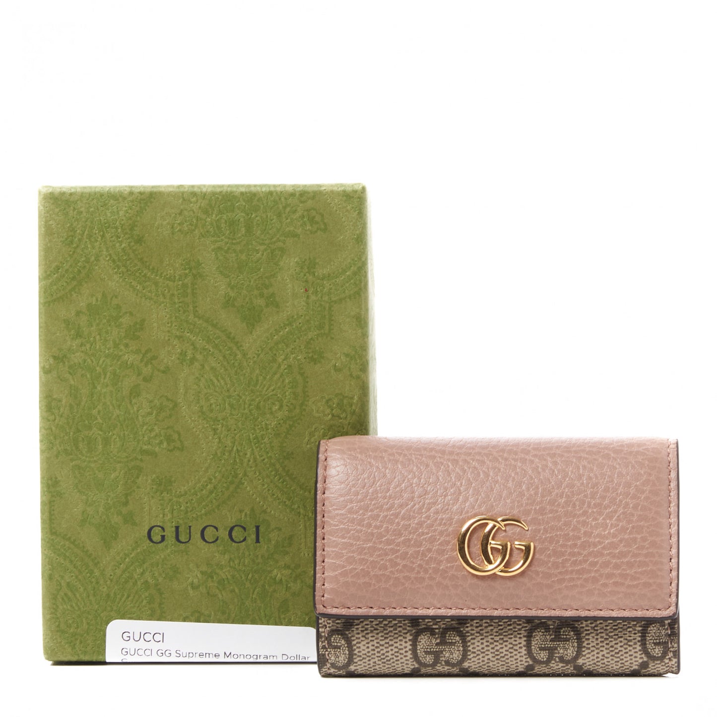 Dollar Calfskin GG Supreme Monogram GG Marmont 6 Key Holder Case Porcelain Rose Beige Ebony