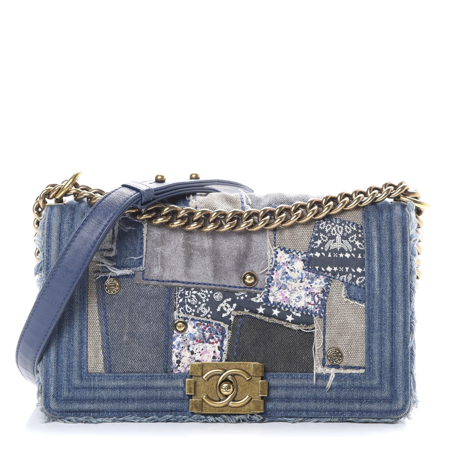 Chanel Denim Patchwork Medium Boy Flap Blue 1 of 11
