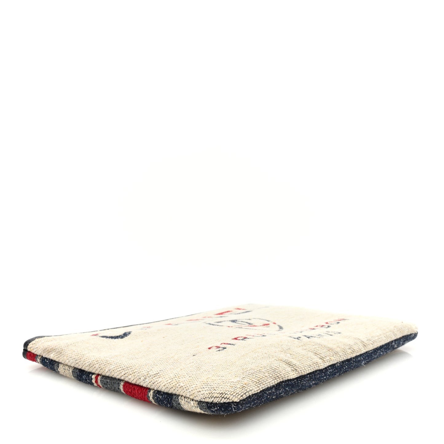 Striped Canvas Deauville Pouch Clutch Beige