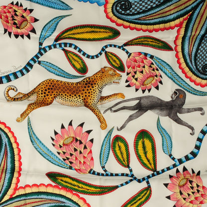 Hermes Silk The Savana Dance Scarf 90 Blanc Bleu Ciel Vert 1 of 9