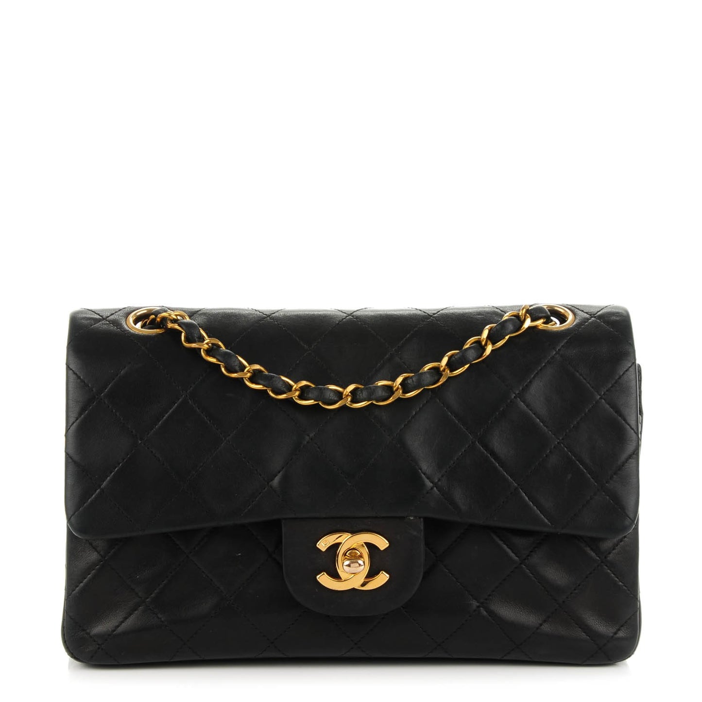 Lambskin Quilted Small Double Flap Black