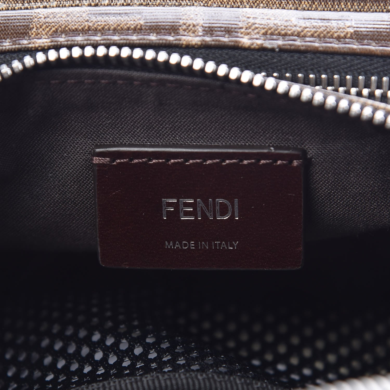 Fendi Glazed Fabric Vitello Century FF 1974 Stamp Patch Mens Pocket Belt Bag Mogano Panna Black 6 of 7