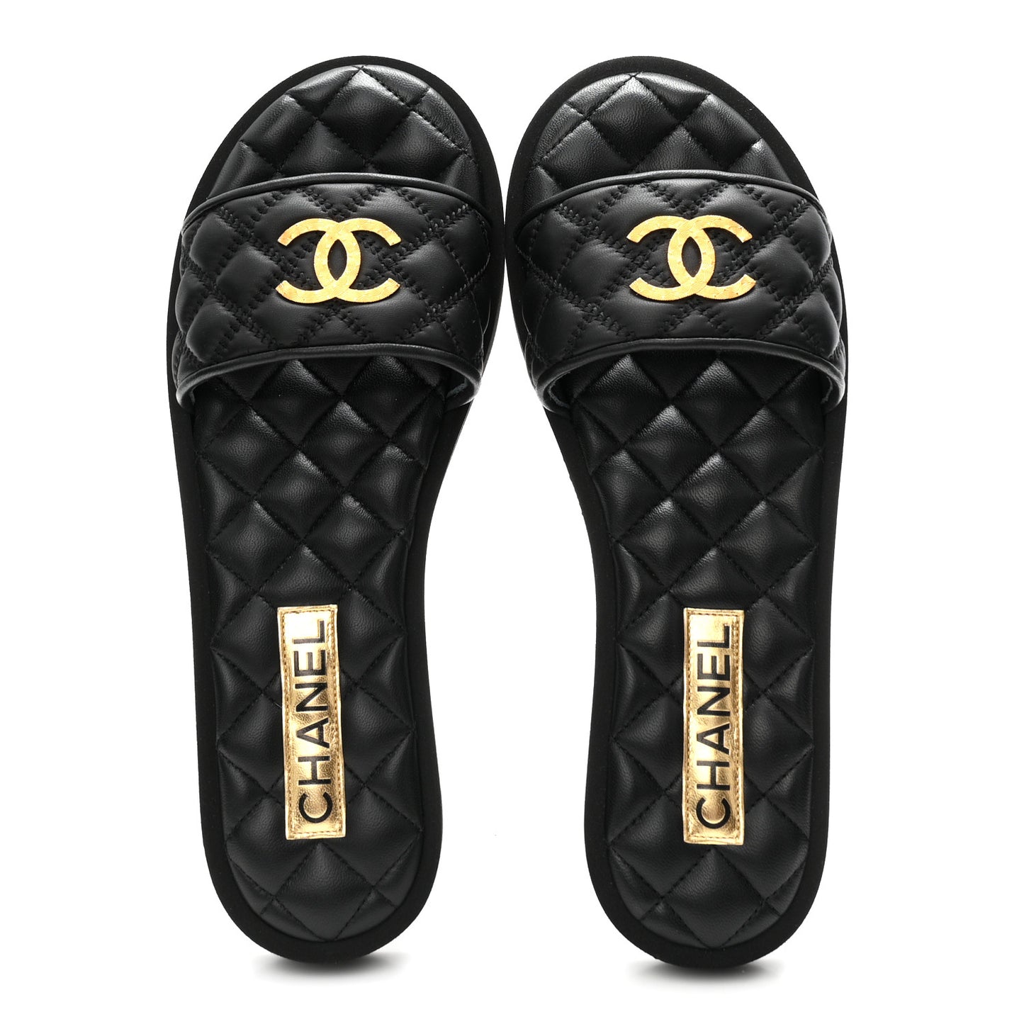 Lambskin Quilted Textured CC Mules Sandals 38.5 Black