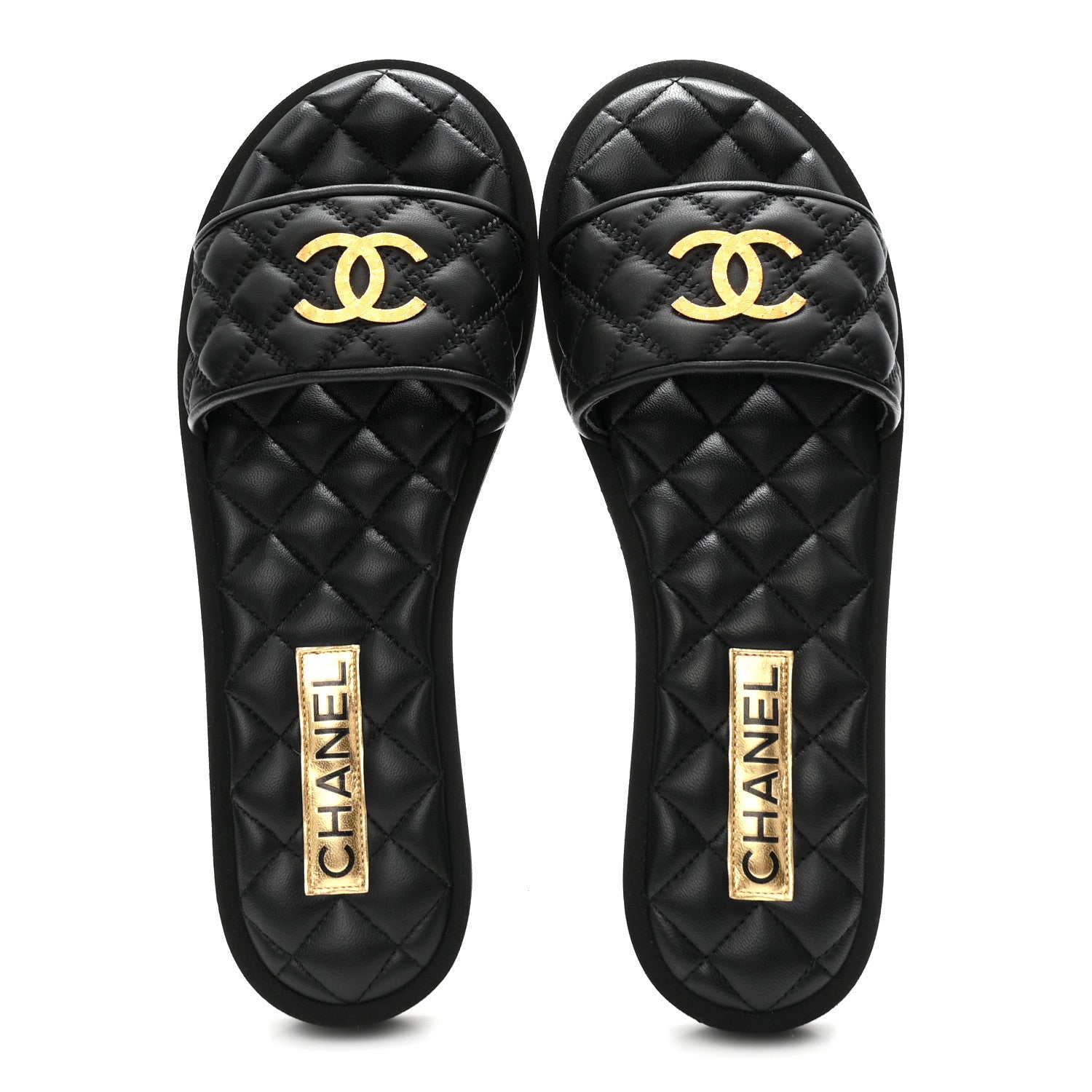 Chanel Lambskin Quilted Textured CC Mules Sandals 38.5 Black 2 of 10
