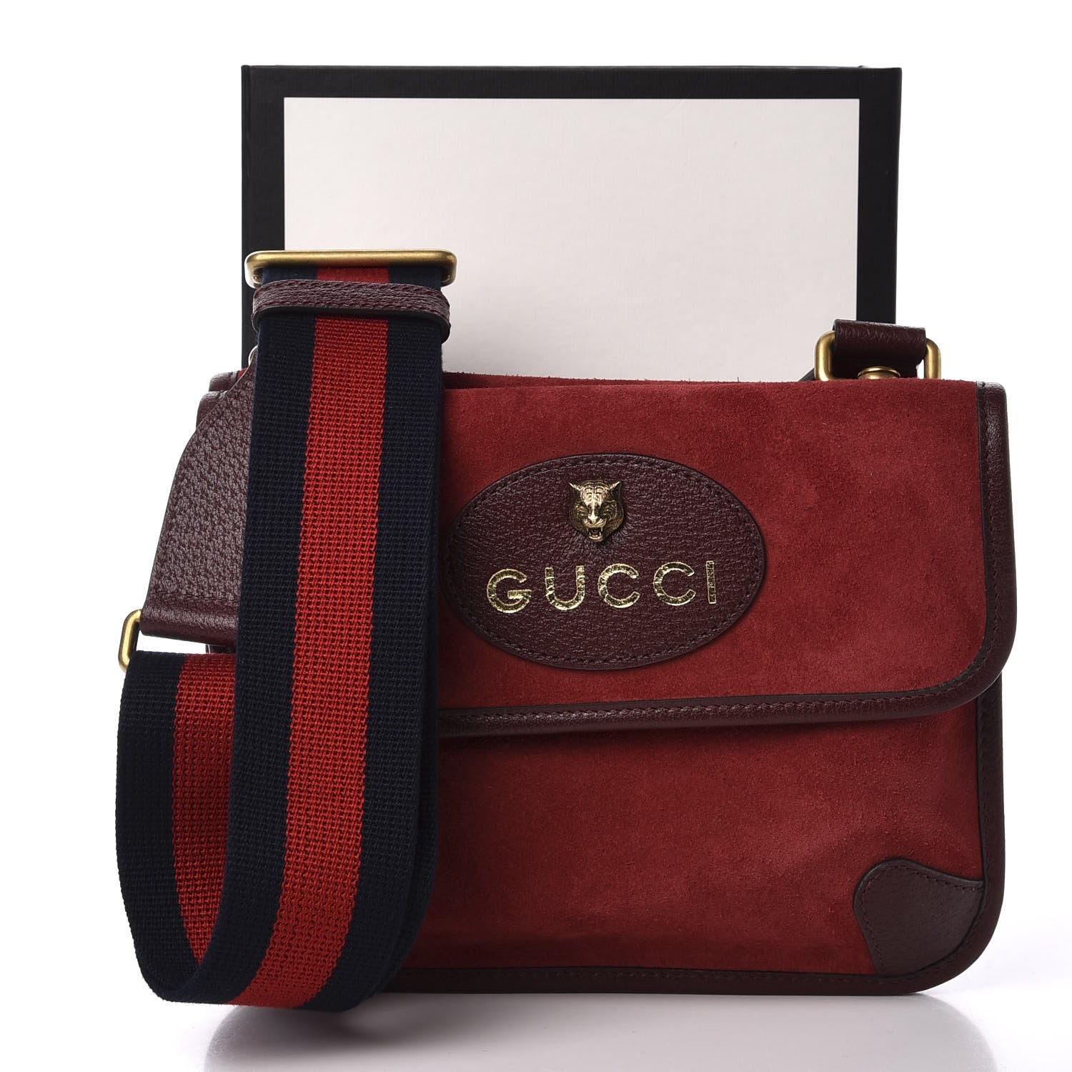 Gucci Suede Web Small Neo Vintage Double Flap Messenger Bag Romantic Cherry Chardonnay 16 of 16
