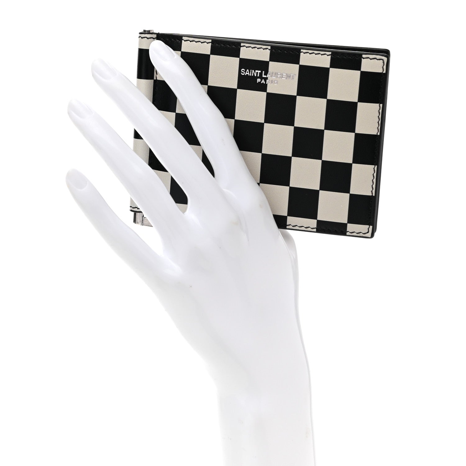 Saint Laurent Calfskin Checkerboard Bill Clip Card Case Black 2 of 7
