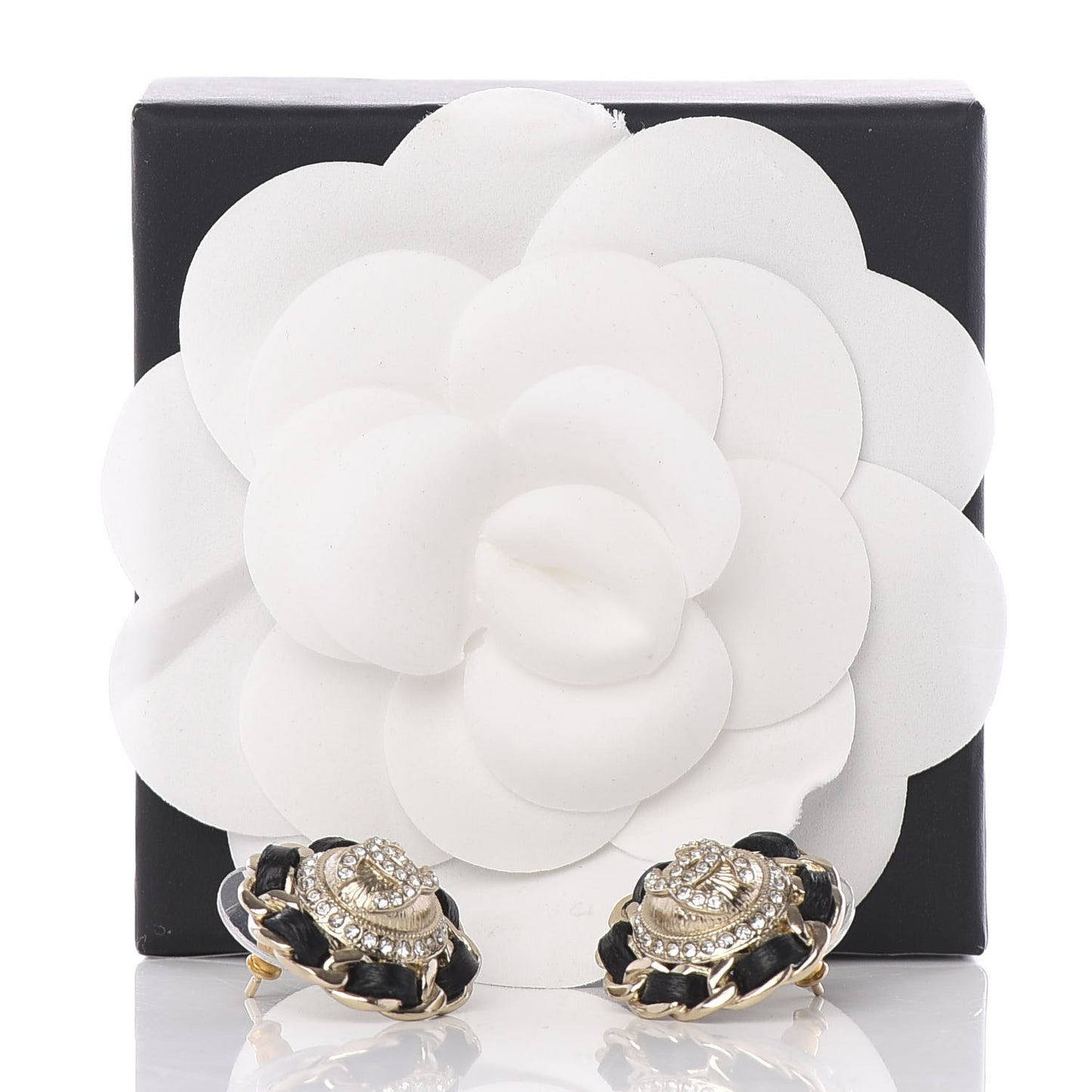 Crystal Lambskin Chain Around CC Earrings Gold Black