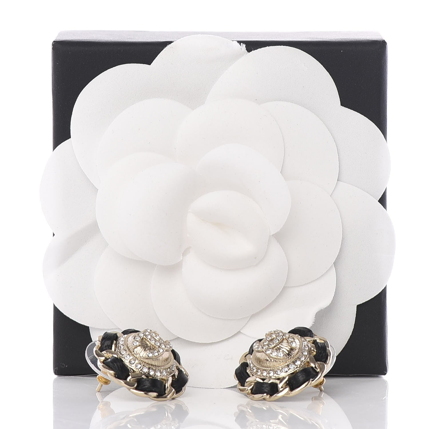 Chanel Crystal Lambskin Chain Around CC Earrings Gold Black 5 of 5