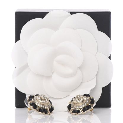 Chanel Crystal Lambskin Chain Around CC Earrings Gold Black 5 of 5