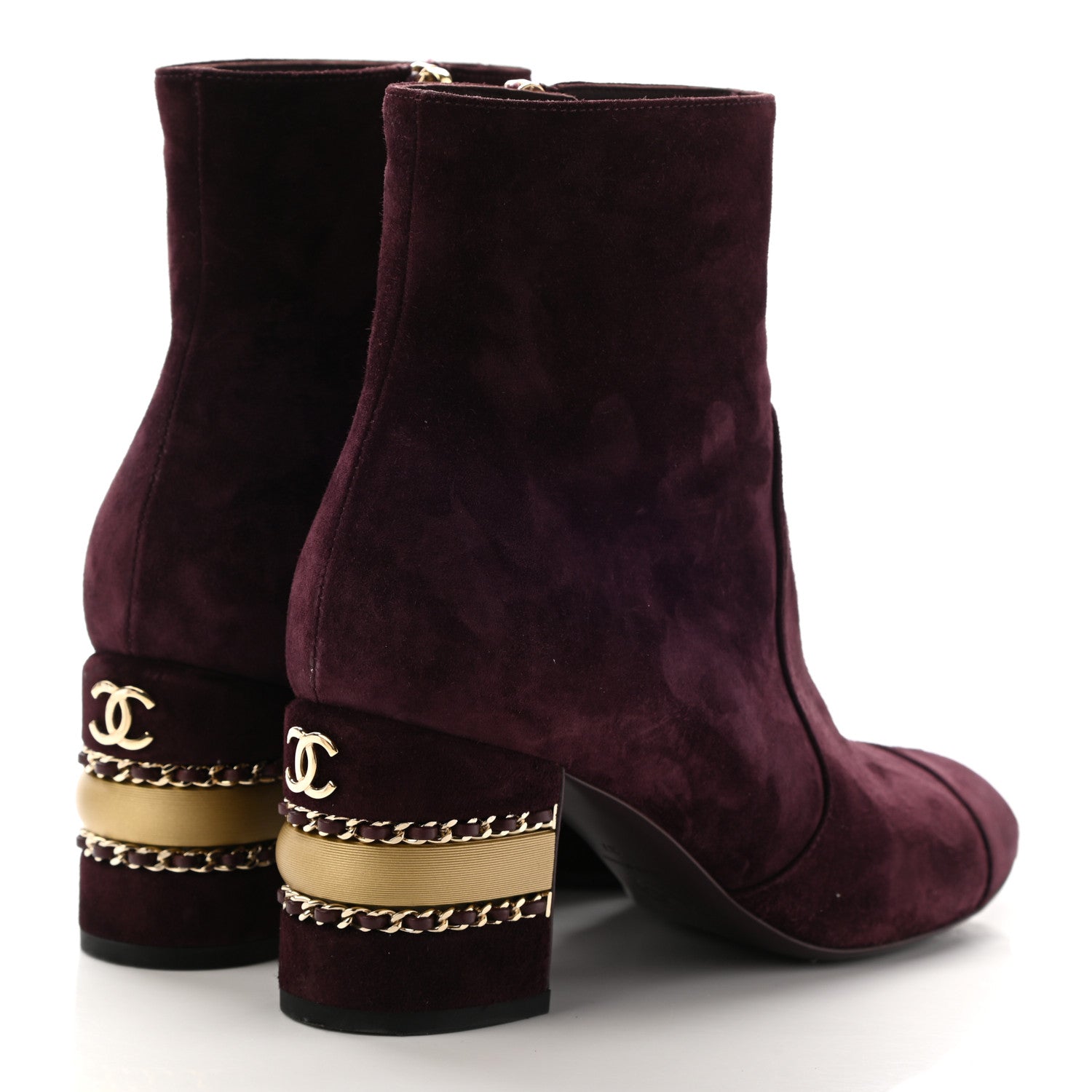 Chanel Suede Calfskin Chain Boots 37 Burgundy 4 of 8