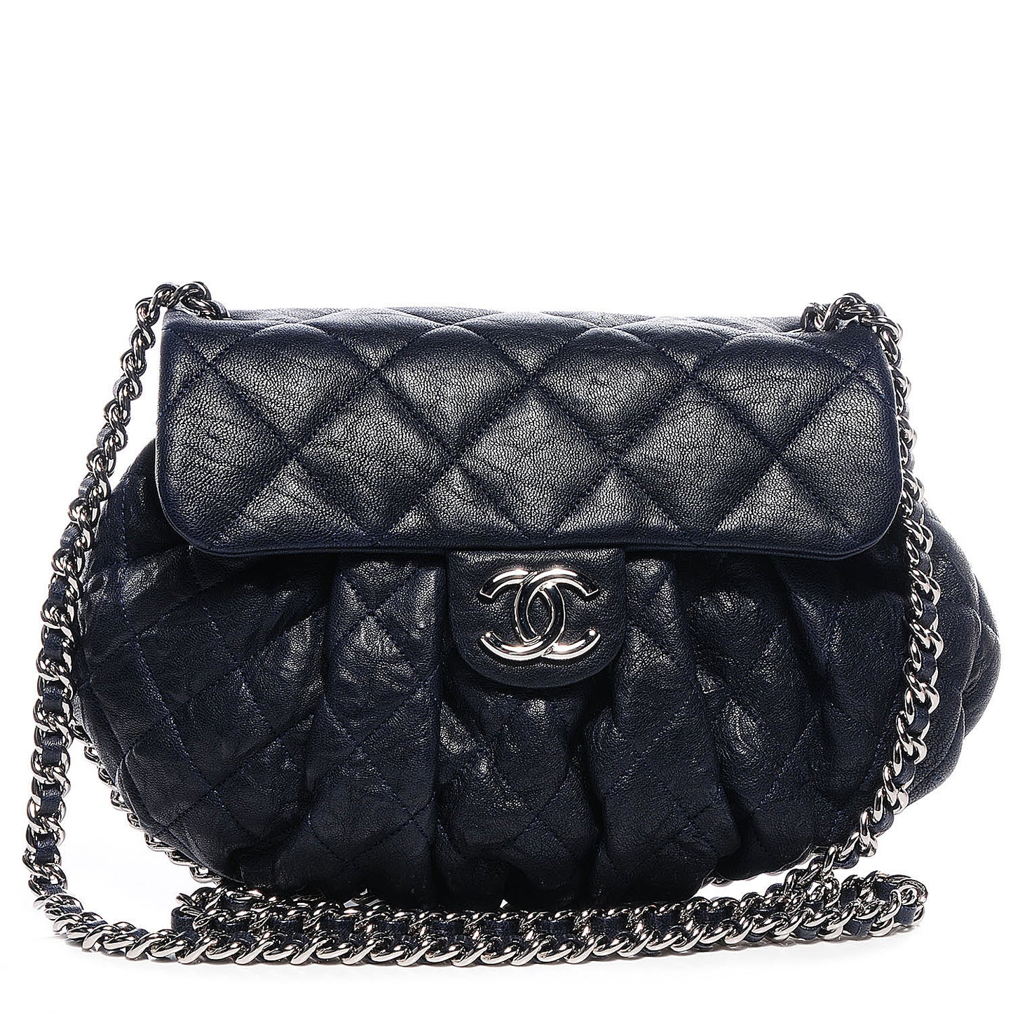 Calfskin Chain Around Medium Messenger Bag Navy
