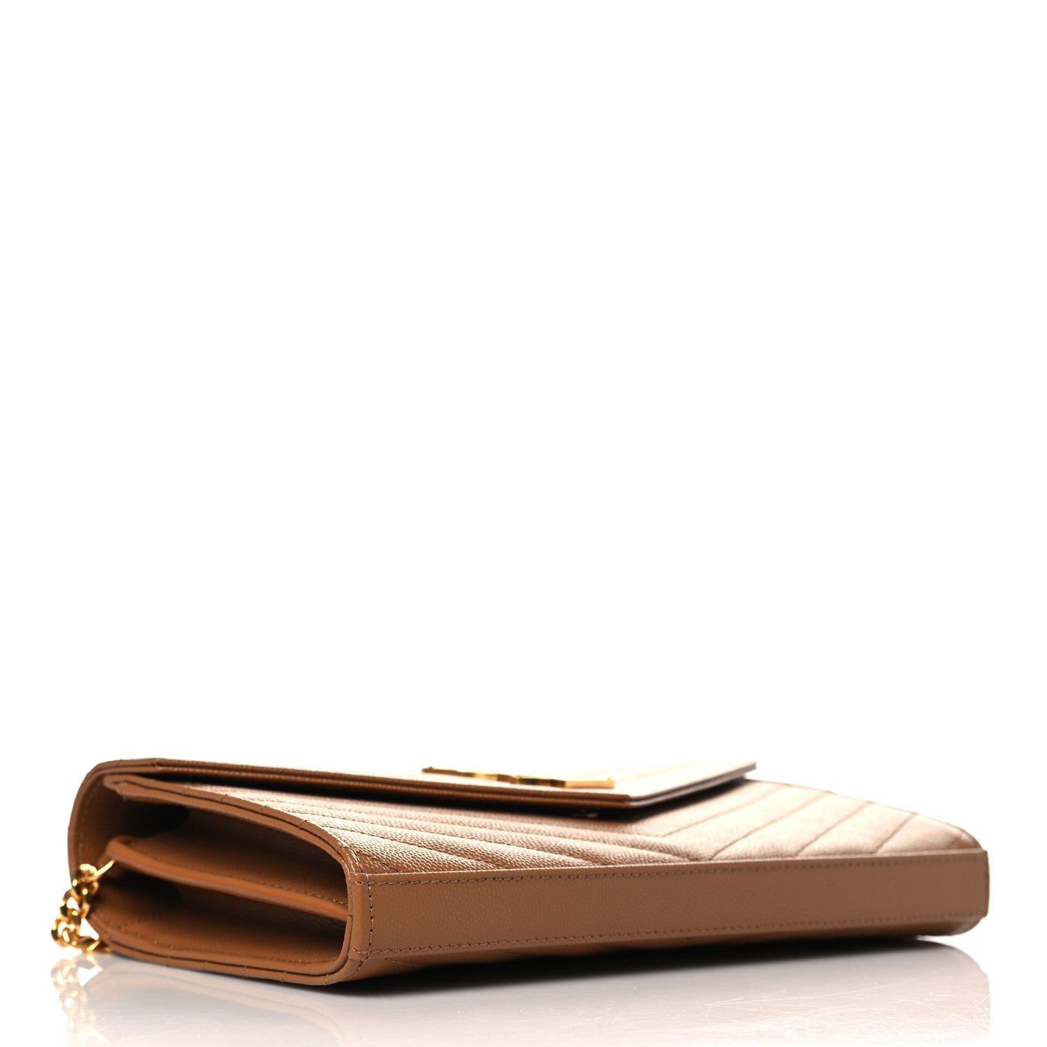 Saint Laurent Grain De Poudre Matelasse Chevron Monogram Chain Wallet Dark Natural 4 of 9