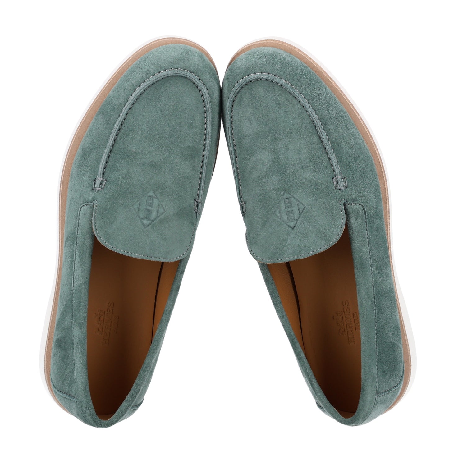 Suede Calfskin Womens Low Loafers 38 Vert Cedre