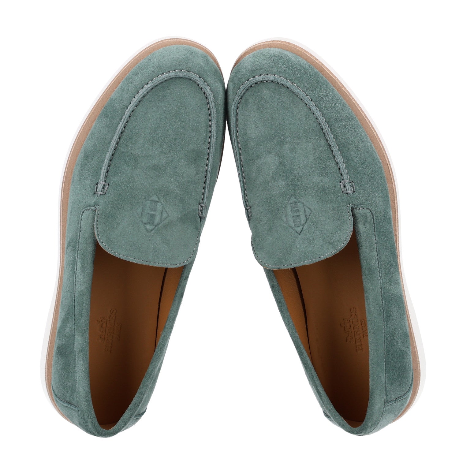 Hermes Suede Calfskin Womens Low Loafers 38 Vert Cedre 4 of 11