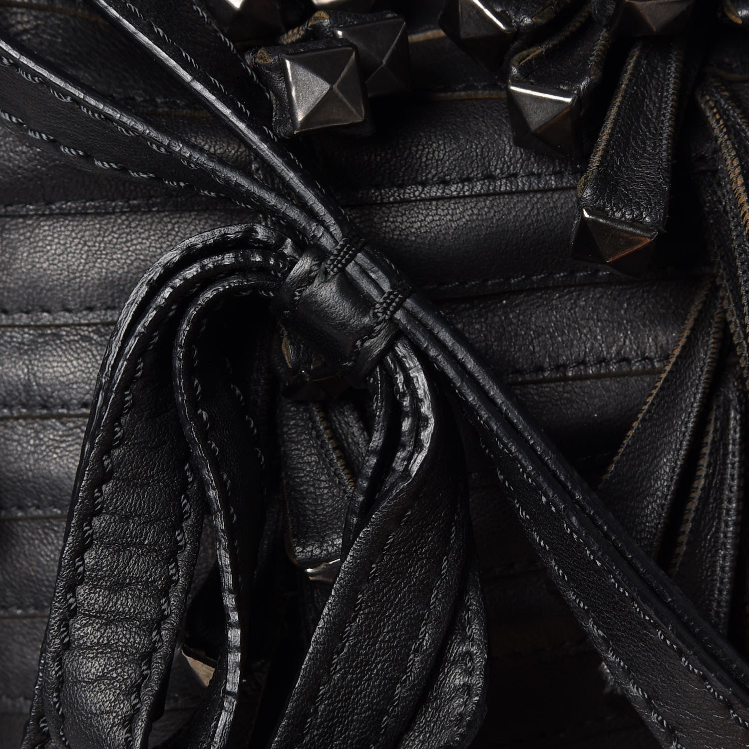 Valentino Garavani Lambskin Rockstud Fringe Bucket Black 10 of 10