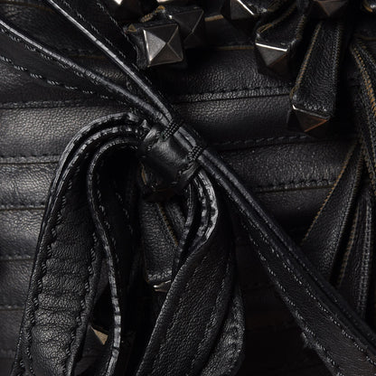 Valentino Garavani Lambskin Rockstud Fringe Bucket Black 10 of 10