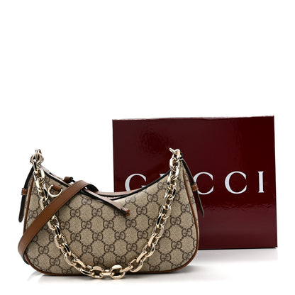 Gucci GG Supreme Monogram Textured Calfskin Small Emblem Shoulder Bag Beige Dark Brown 11 of 11
