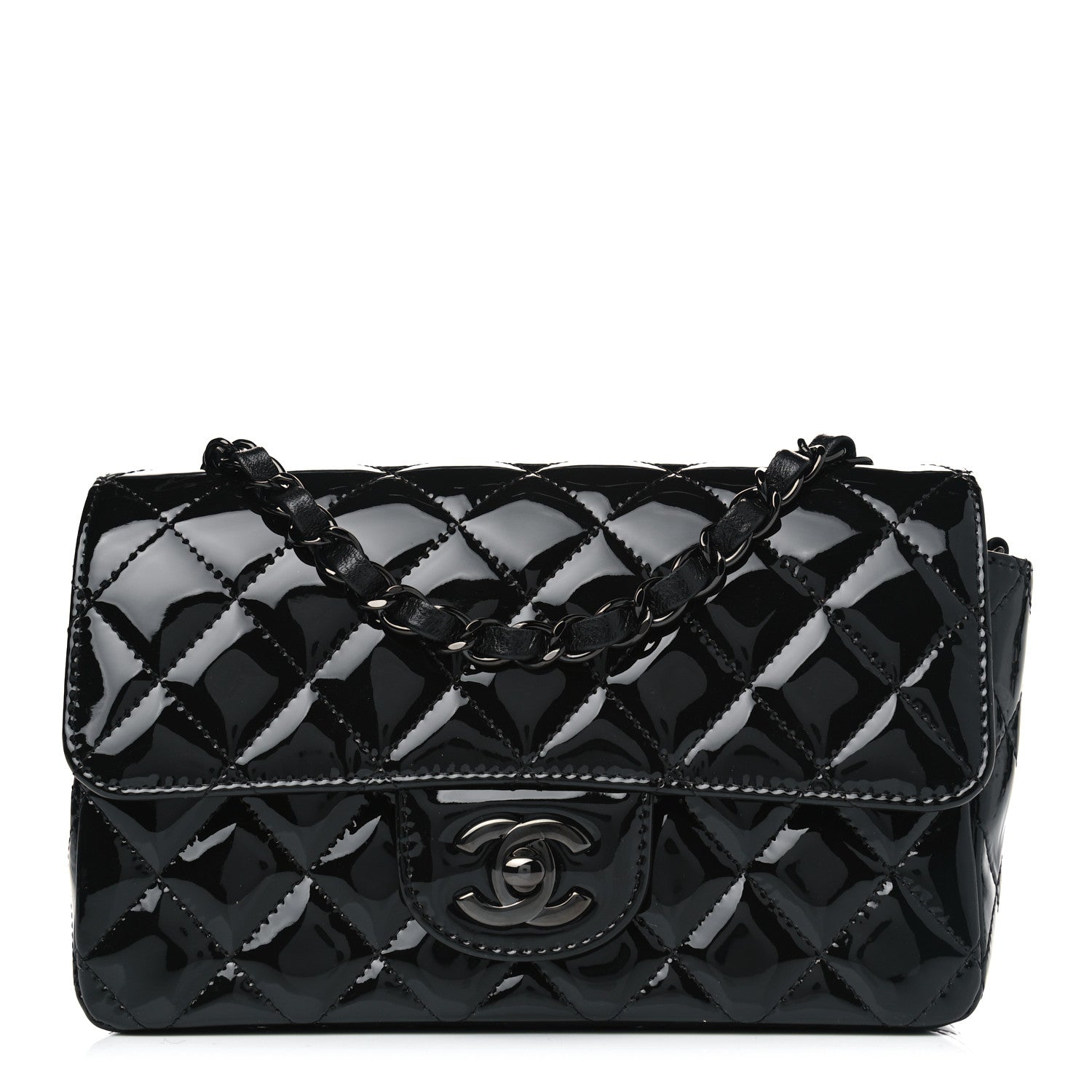 Chanel Patent Calfskin Quilted Mini Rectangular Flap So Black 1 of 4