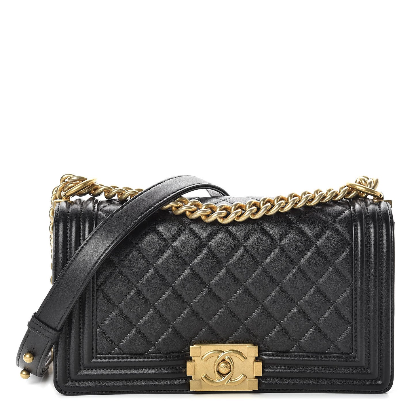 Calfskin Quilted Medium Boy Flap Black