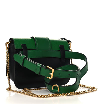 Prada Saffiano City Calf Cahier Belt Bag Black Verde 2 of 6