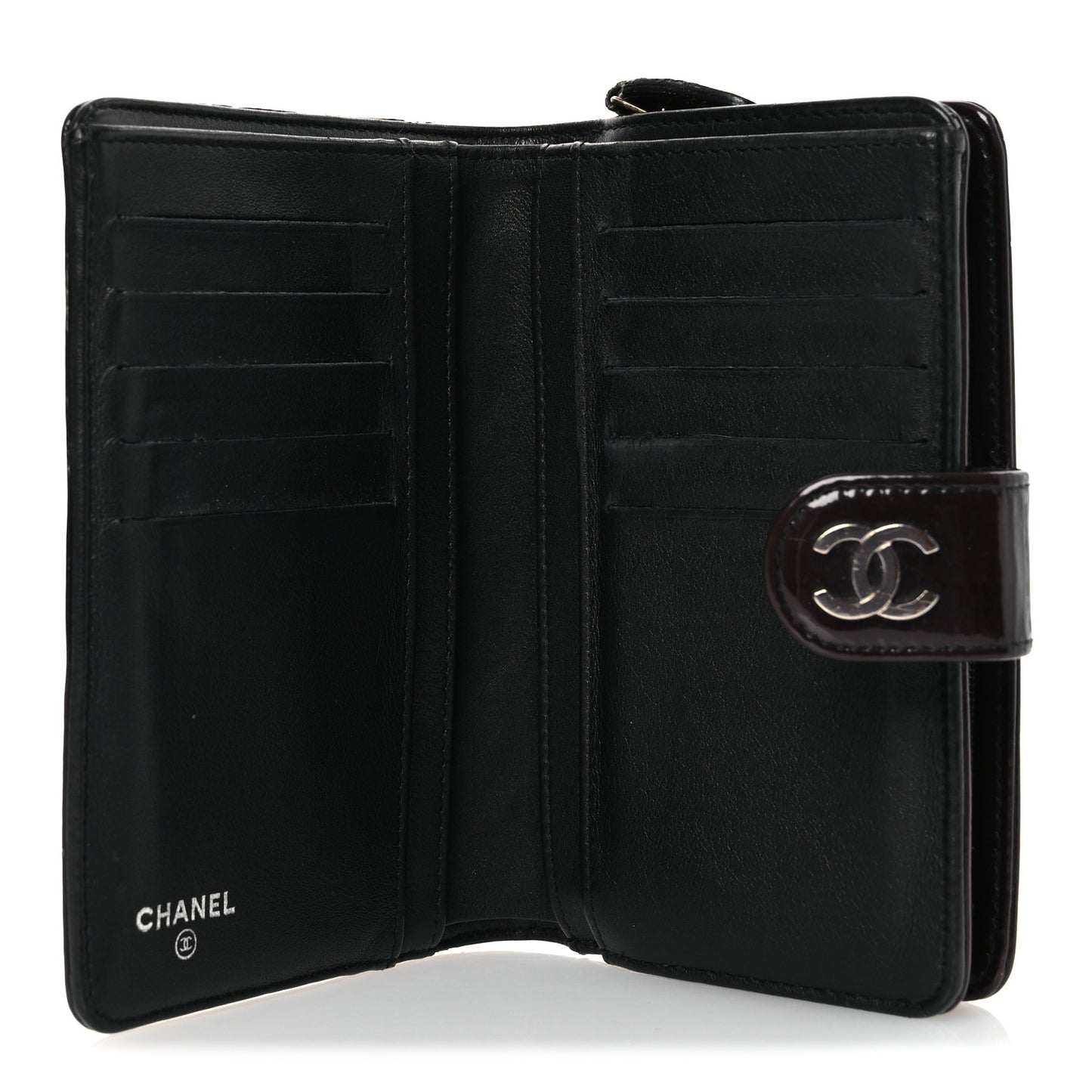 Patent Camellia Embossed Zipped Pocket Wallet Brown