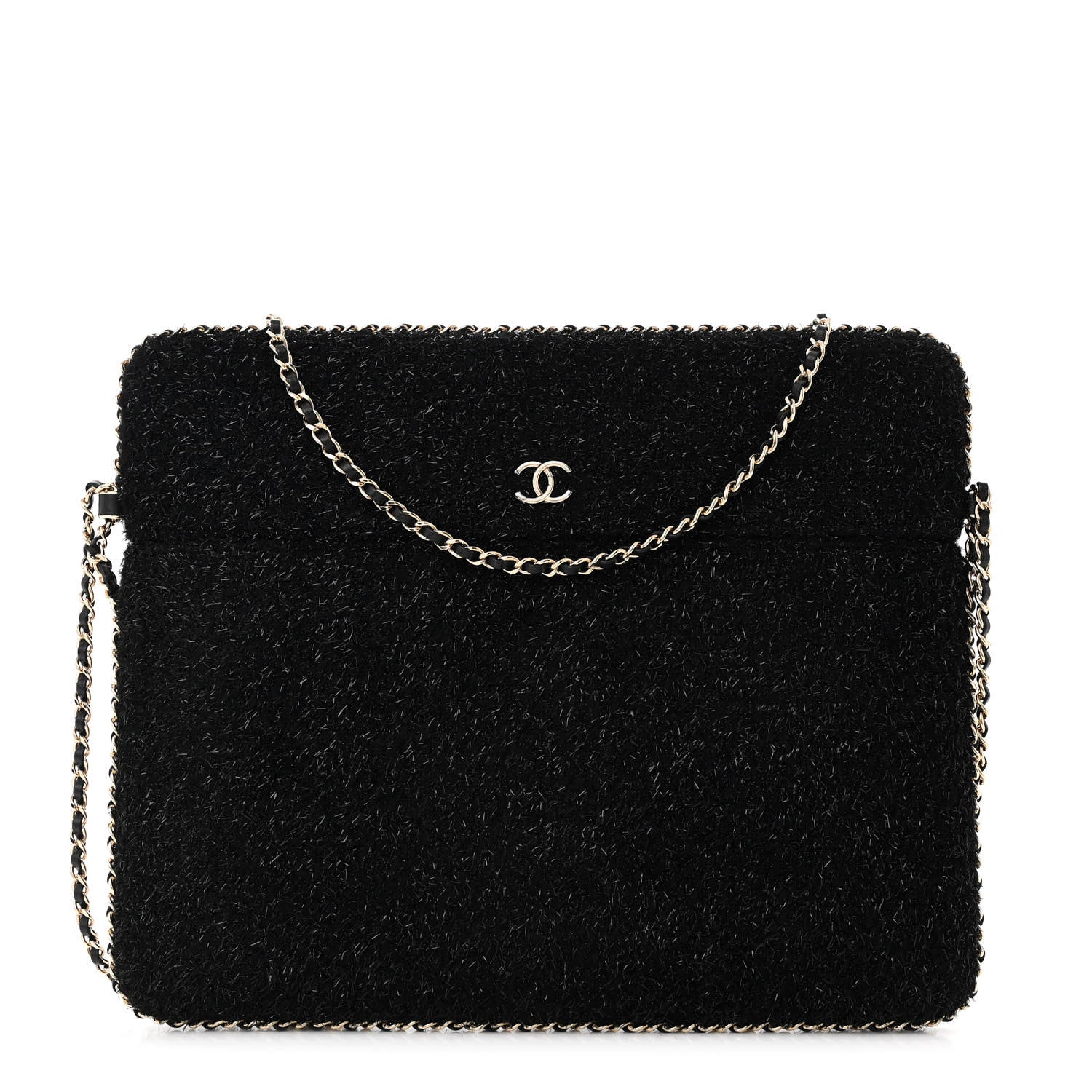 Chanel Tweed Chain Around Tablet Holder Crossbody Black 1 of 11