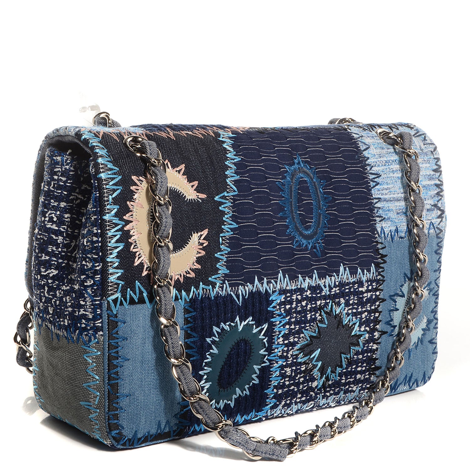 Chanel Patchwork Jumbo Single Flap Blue 3 of 9