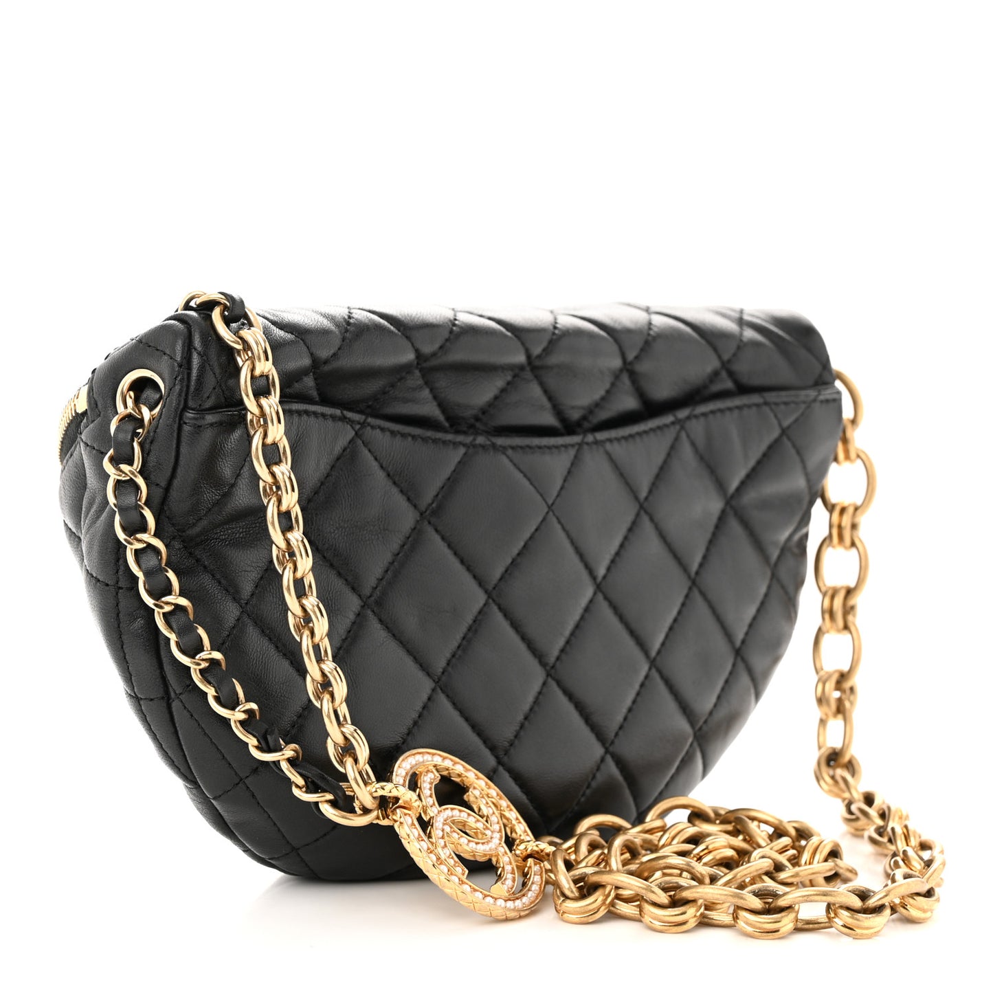 Lambskin Pearl Quilted CC Belt Bag Black