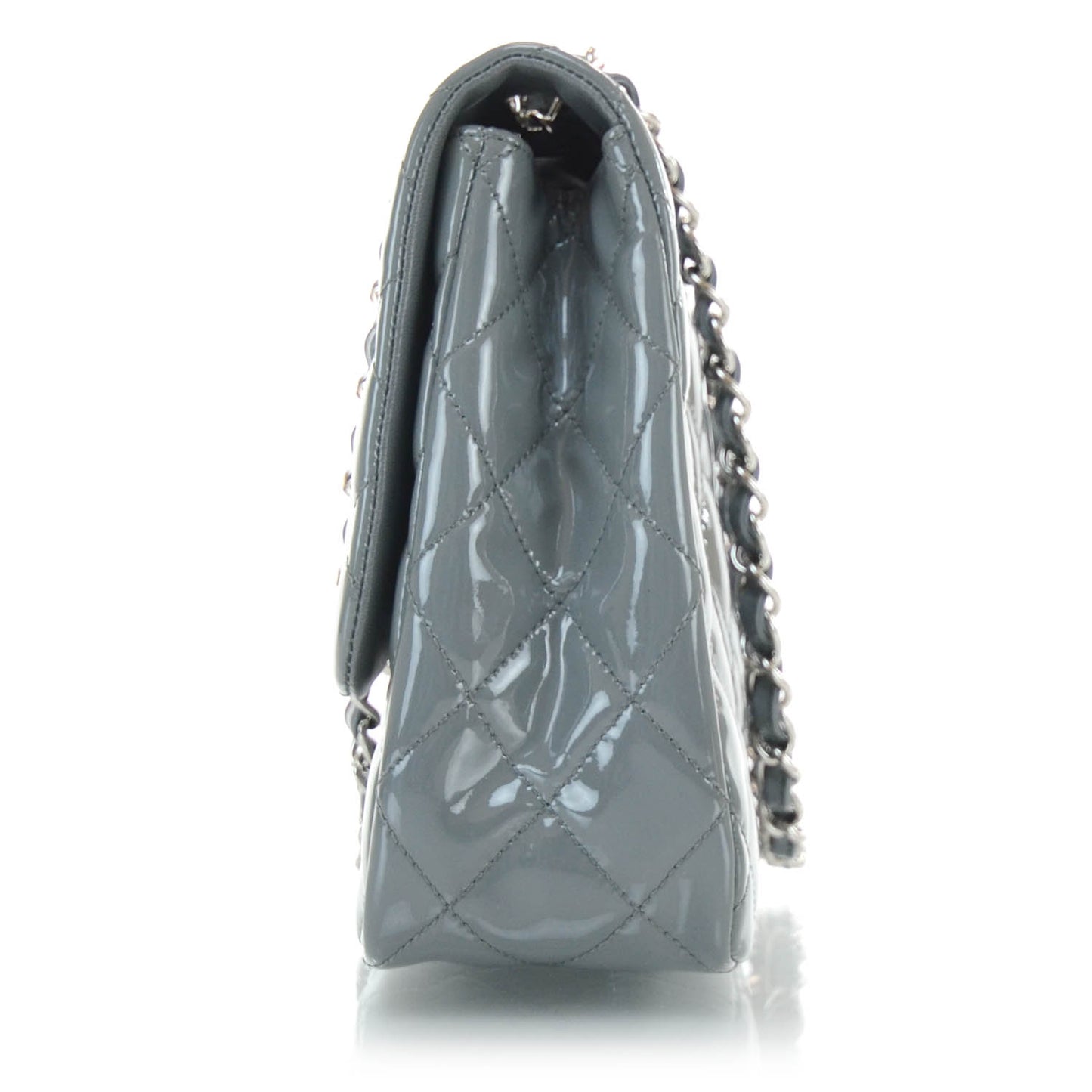 Patent Quilted Jumbo Flap Bag Grey