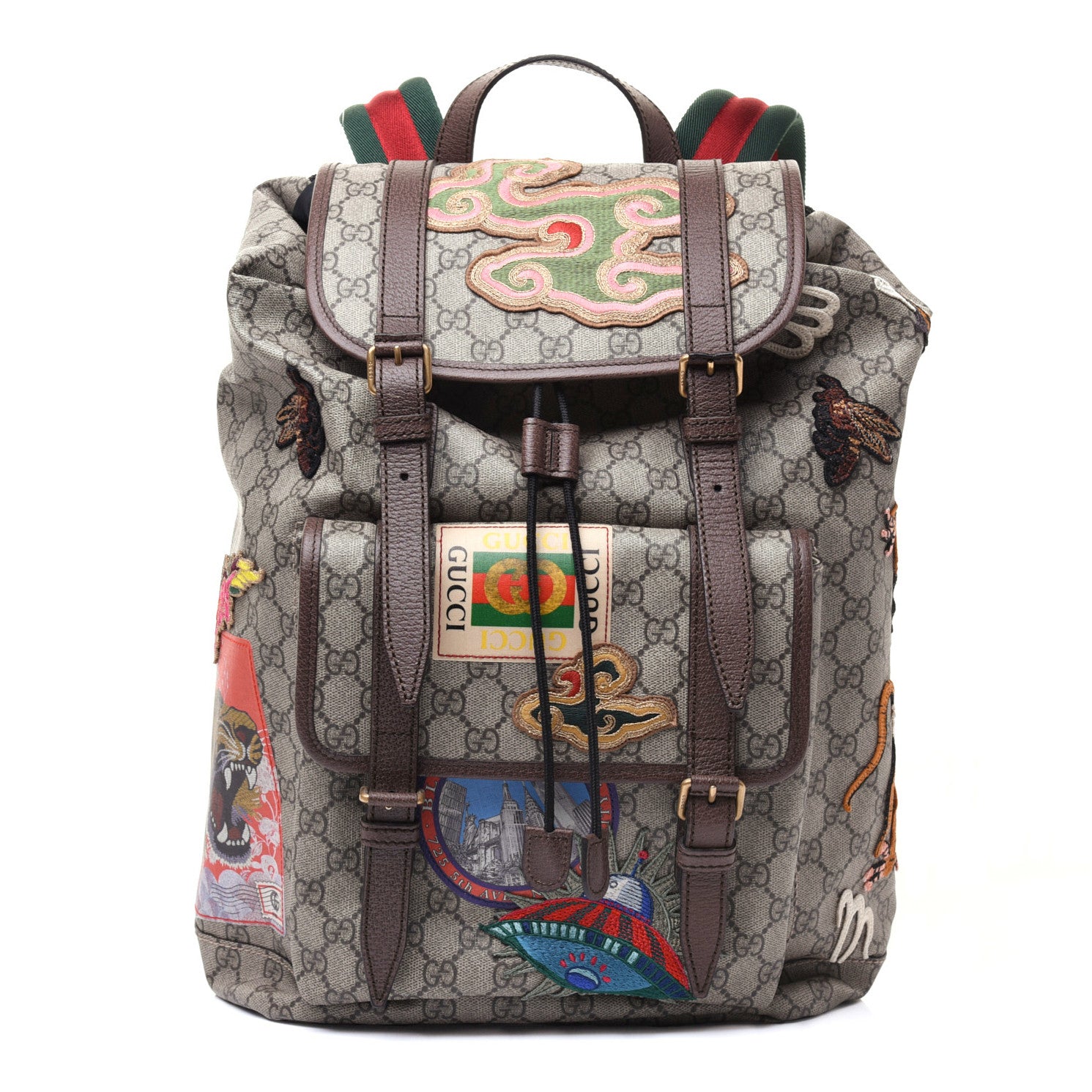Gucci Soft GG Supreme Monogram Courrier Web Double Buckle Backpack Beige New Acero 1 of 19