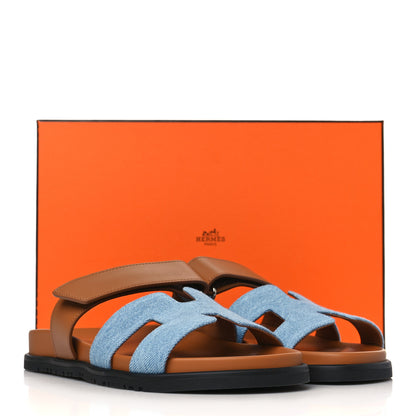 Hermes Denim Calfskin Womens Chypre Sandals 38 Bleu Clair Naturel 9 of 9