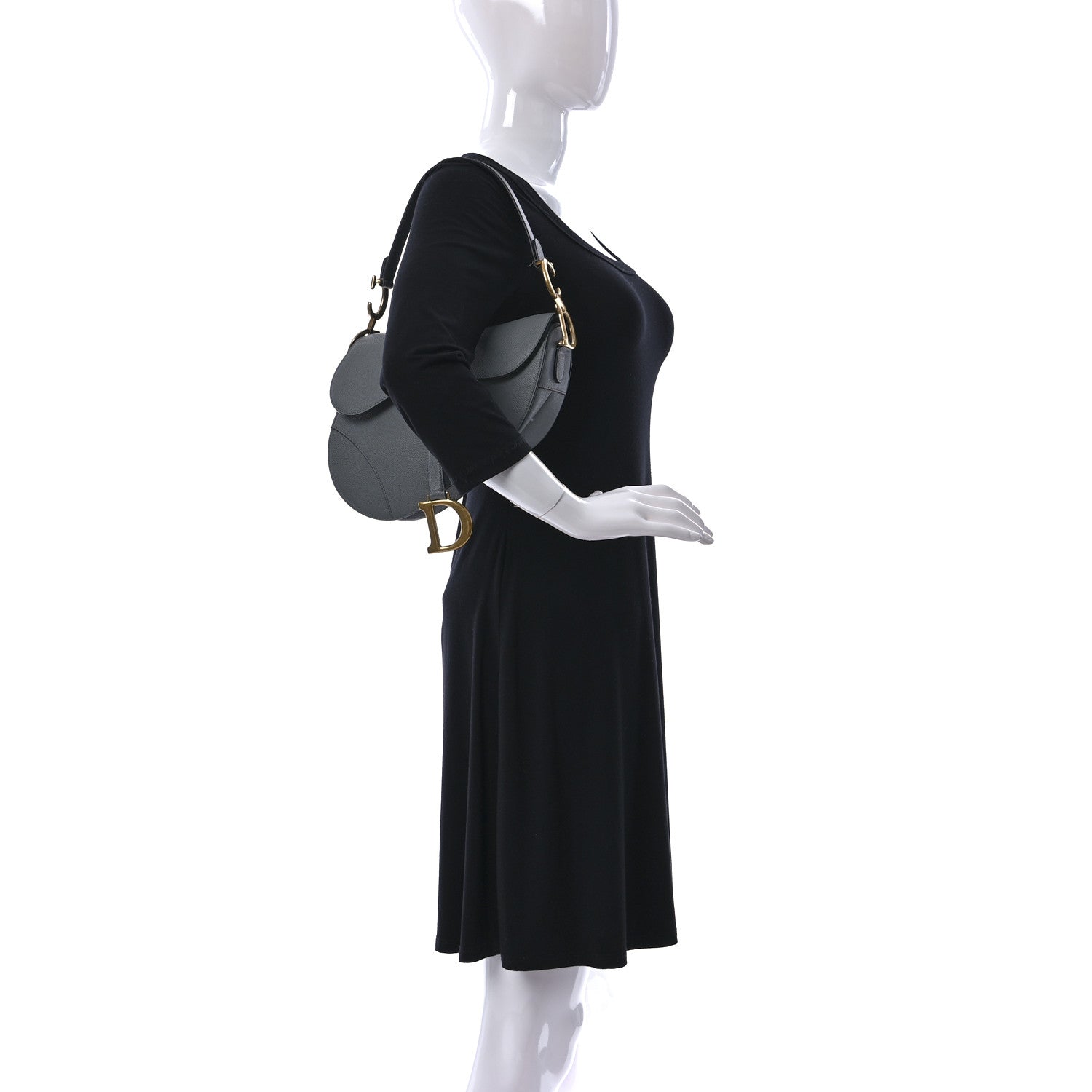 Christian Dior Grained Calfskin Saddle Bag Grey Stone 2 of 9