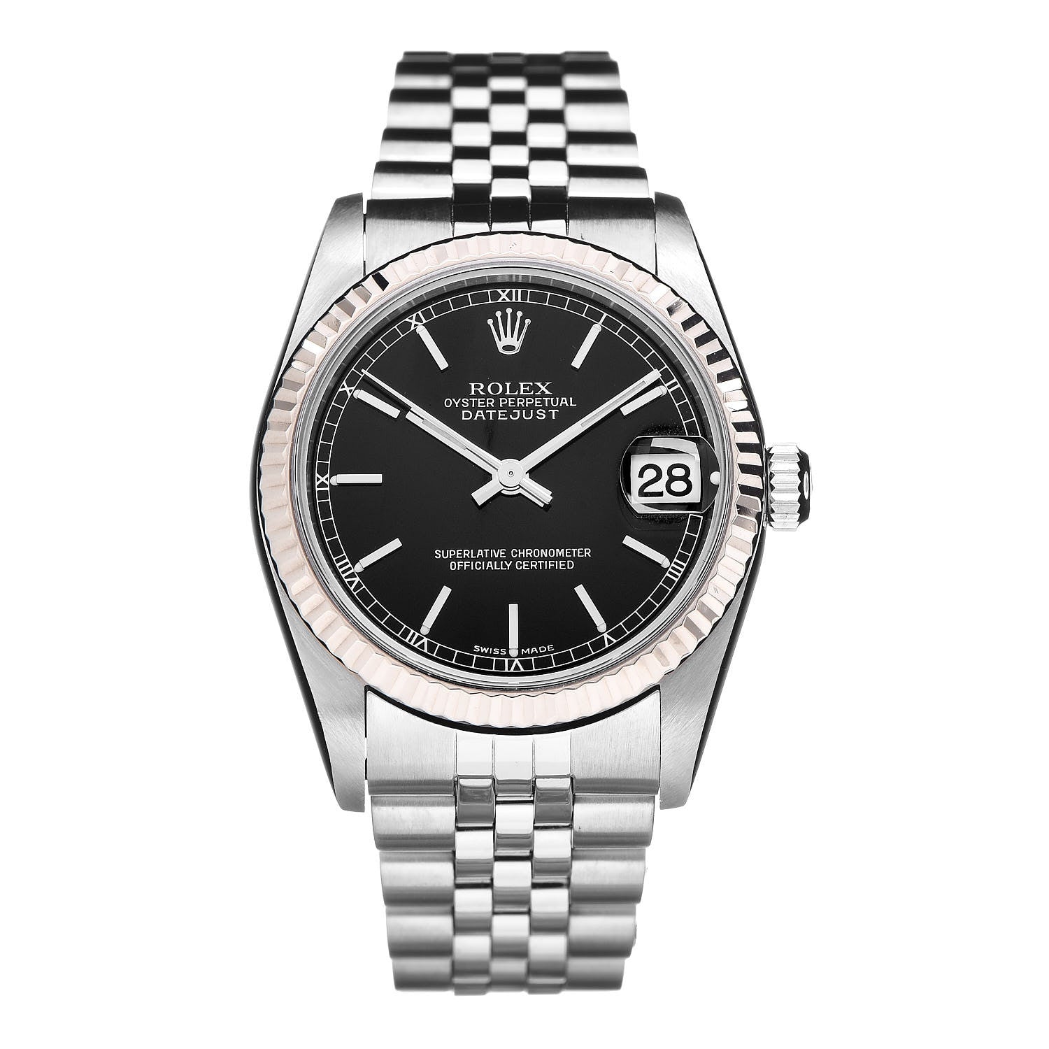 Rolex Stainless Steel 18K White Gold 31mm Oyster Perpetual DateJust Watch Black 78274 1 of 7