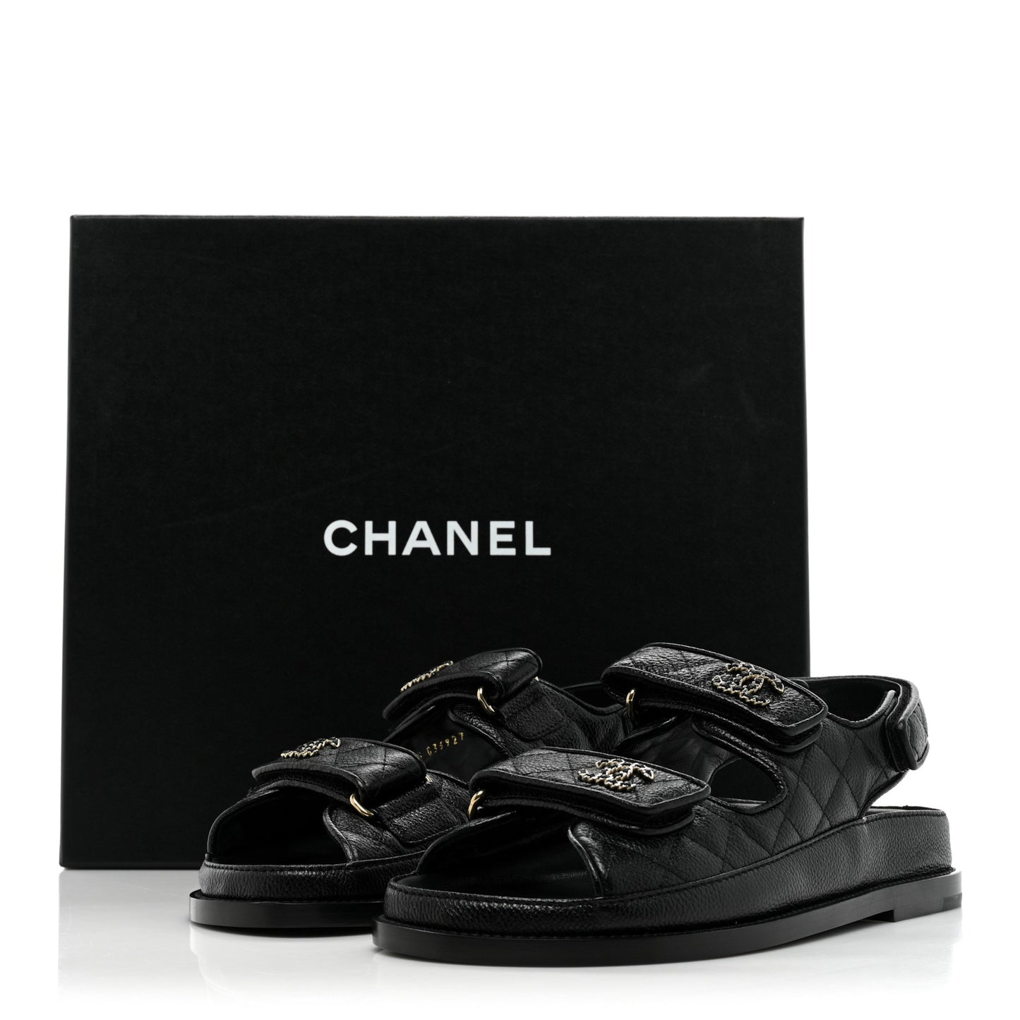 Grained Calfskin Velcro Dad Sandals 37 Black