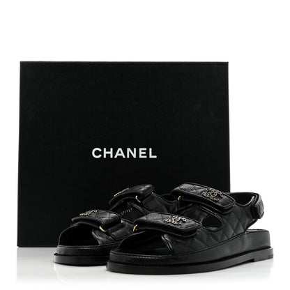 Chanel Grained Calfskin Velcro Dad Sandals 37 Black 10 of 10